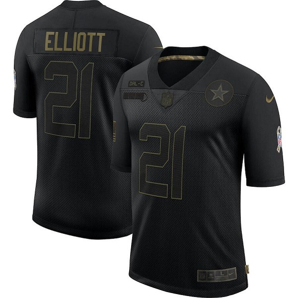 Men's Dallas Cowboys #21 Ezekiel Elliott Black NFL 2020 Salute To Service Limited Stitched Jersey
